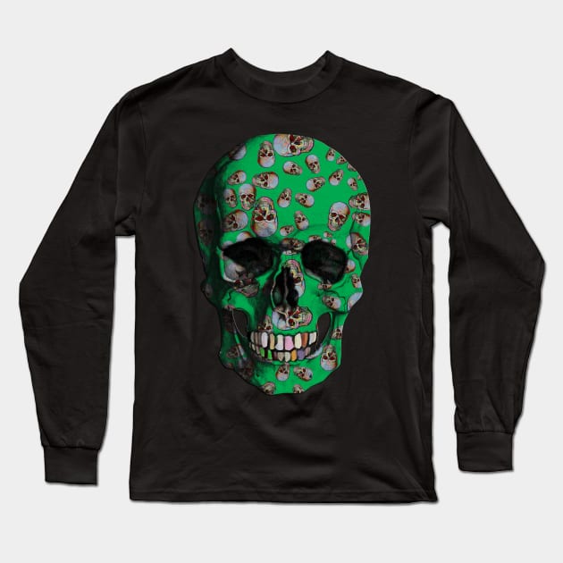 Happy Skull Random Pattern (Green) Long Sleeve T-Shirt by Diego-t